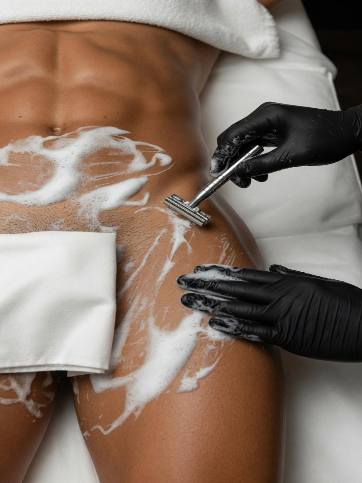 Shaving private area for men at private and discreet men's spa on Davie Street - Damon Spa Studio For Men Vancouver downtown