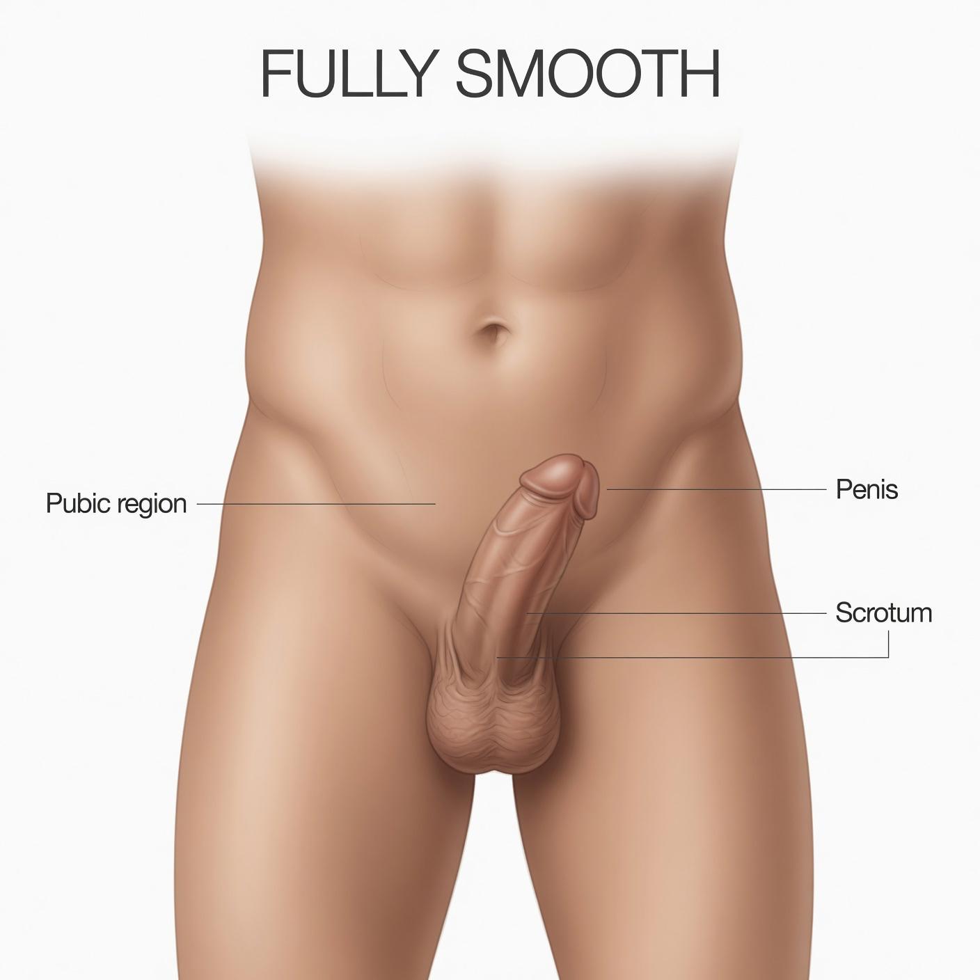 Fully Smooth illustration of male pubic hair waxing style at Damon Spa Studio For Men in Vancouver, downtown
