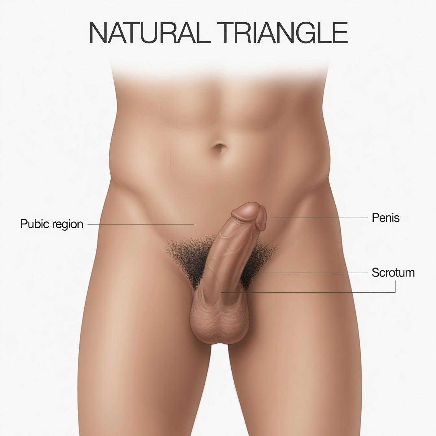 Natural triangle male waxing style illustration for customers to choose at Damon Spa Studio For Men in West End, near Davie Village, Vancouver