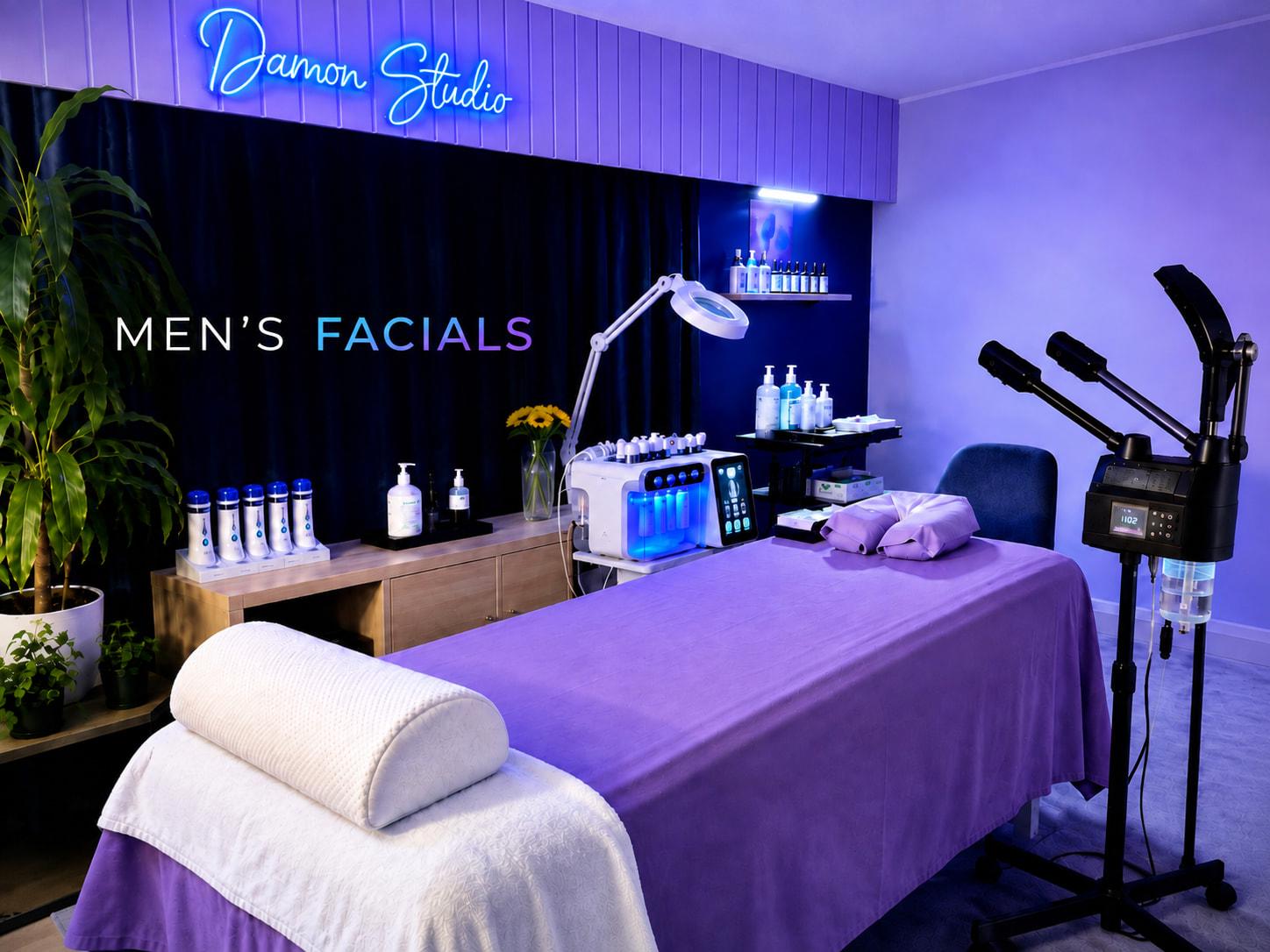 Client's favourite corner of Damon Spa Studio for Men for men's facial treatments. Interior studio's photo