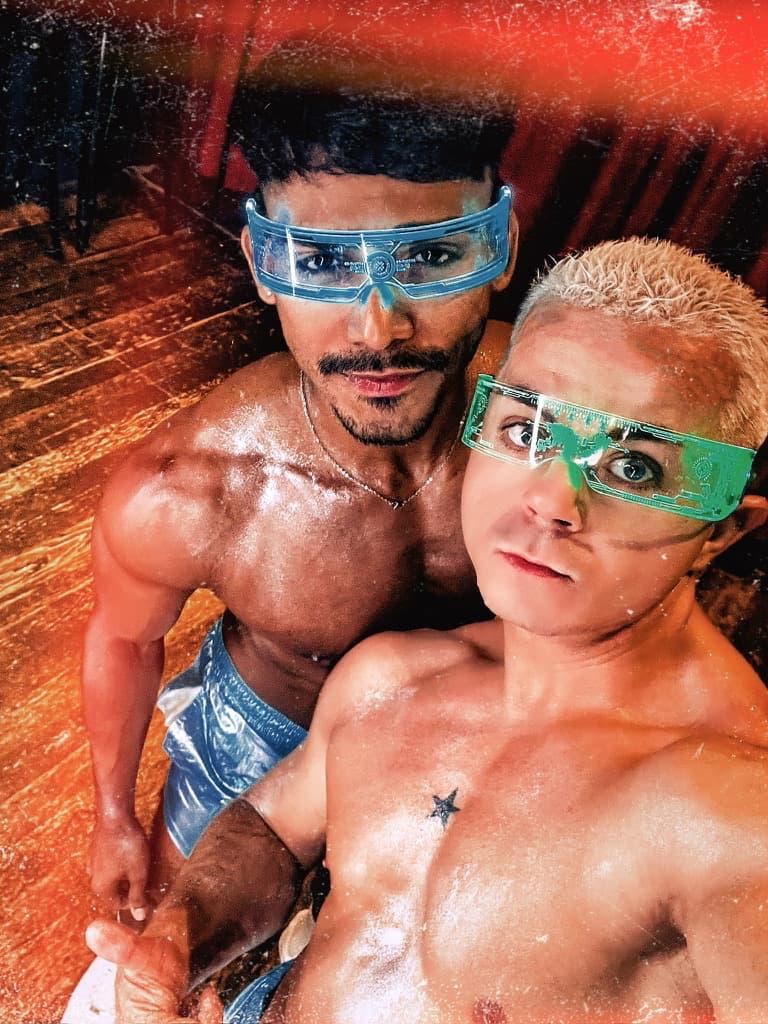 Damon and Josh of 2 Boyz performing as a go-go dance duo in costumes in Vancouver
