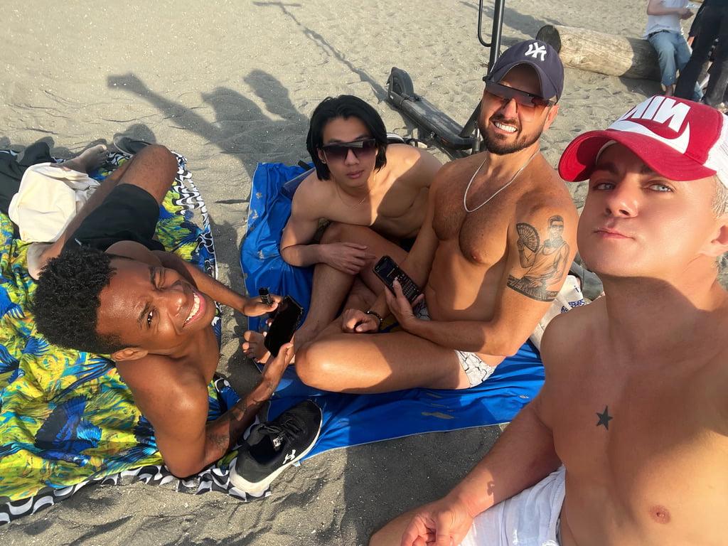 Damon with friends on the beach in Vancouver