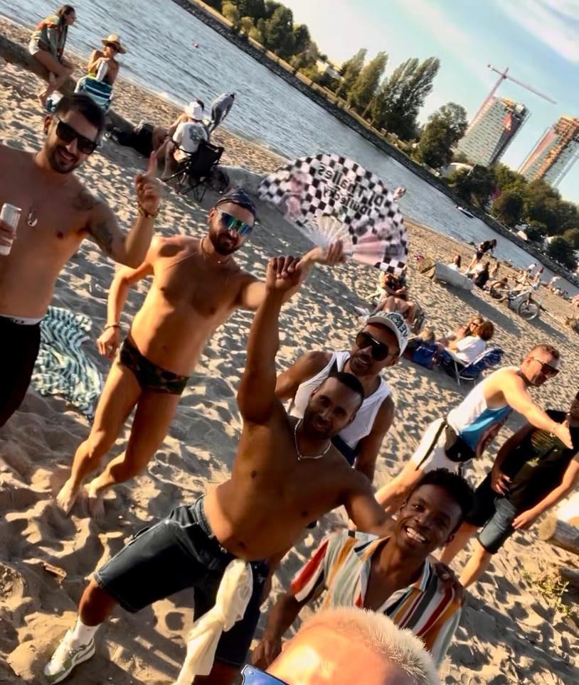 Damon’s friends singing Happy Birthday to him at Sunset Beach in Vancouver